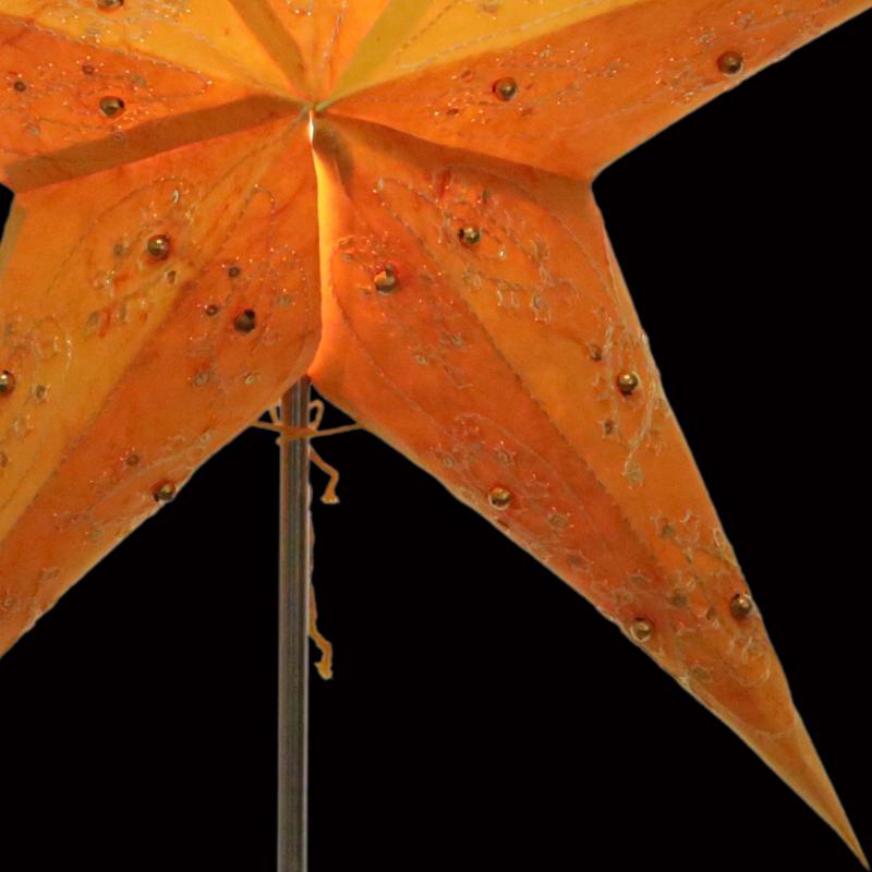 Leela Zari Batik orange - Faltbarer Leuchtstern, Weihnachtsstern aus Papier mit 5 Zacken, 60 cm